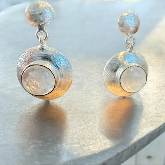 Sterling Silver Moonstone Post Earrings - Picture 4 of 8